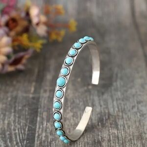 Silver and turquoise coloured stone bangle bracelet - OS - new